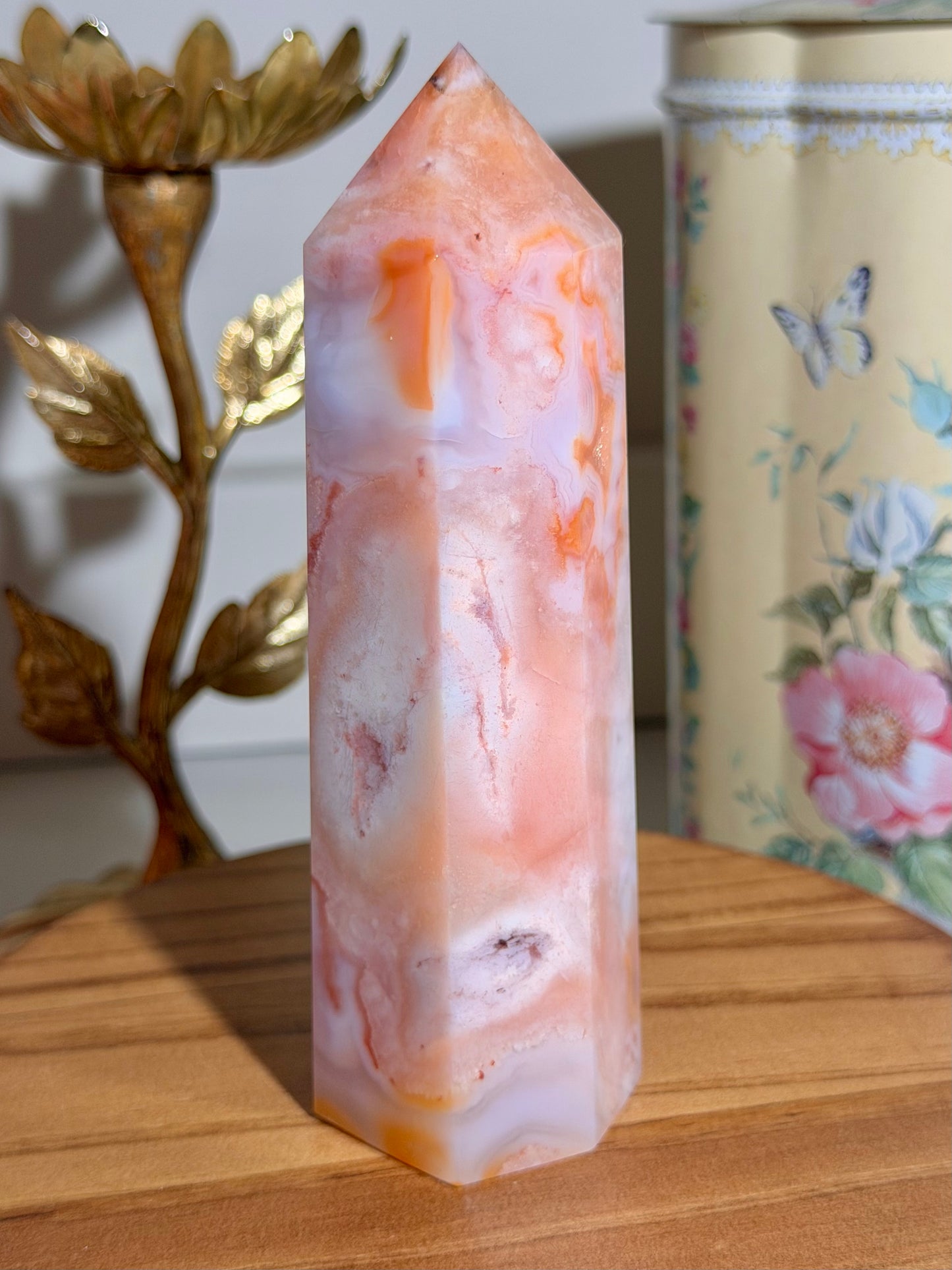 Carnelian x flower agate tower
