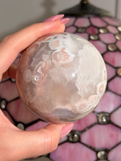 Pink amethyst x flower agate sphere