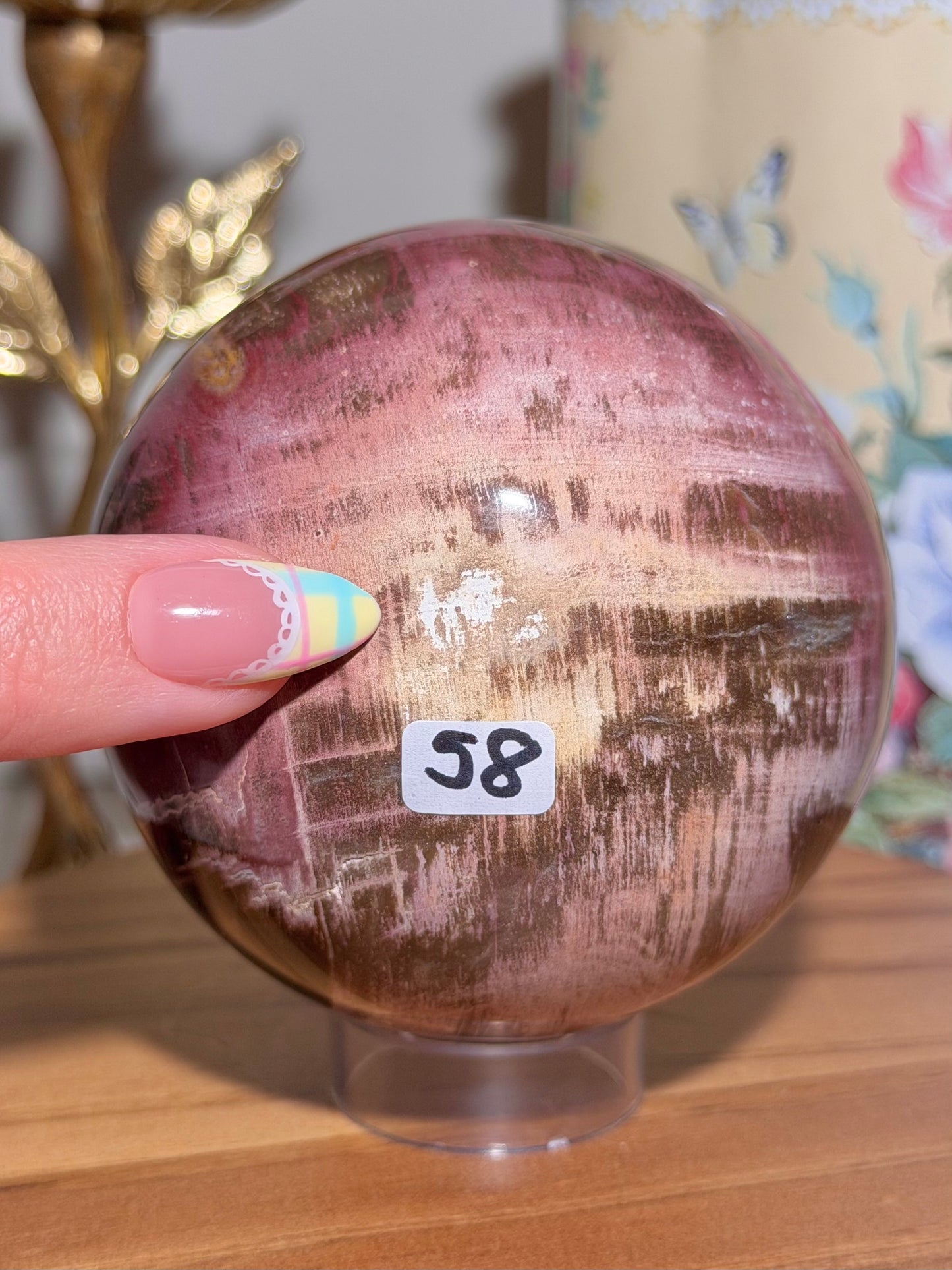 Pink petrified wood sphere *imperfect