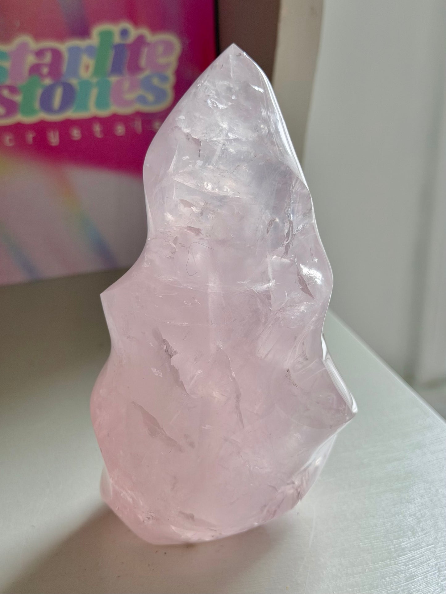 Gemmy star rose quartz flame