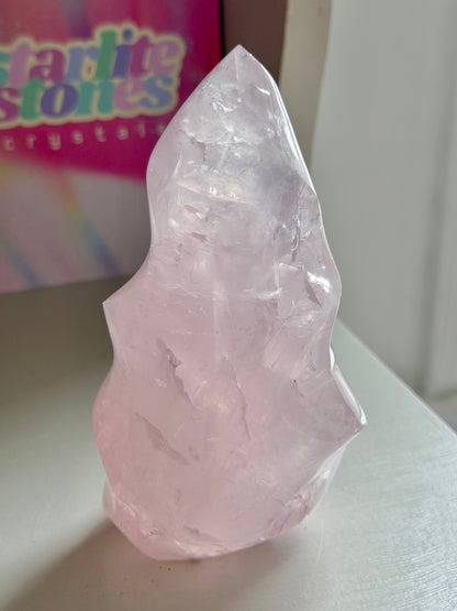 Gemmy star rose quartz flame