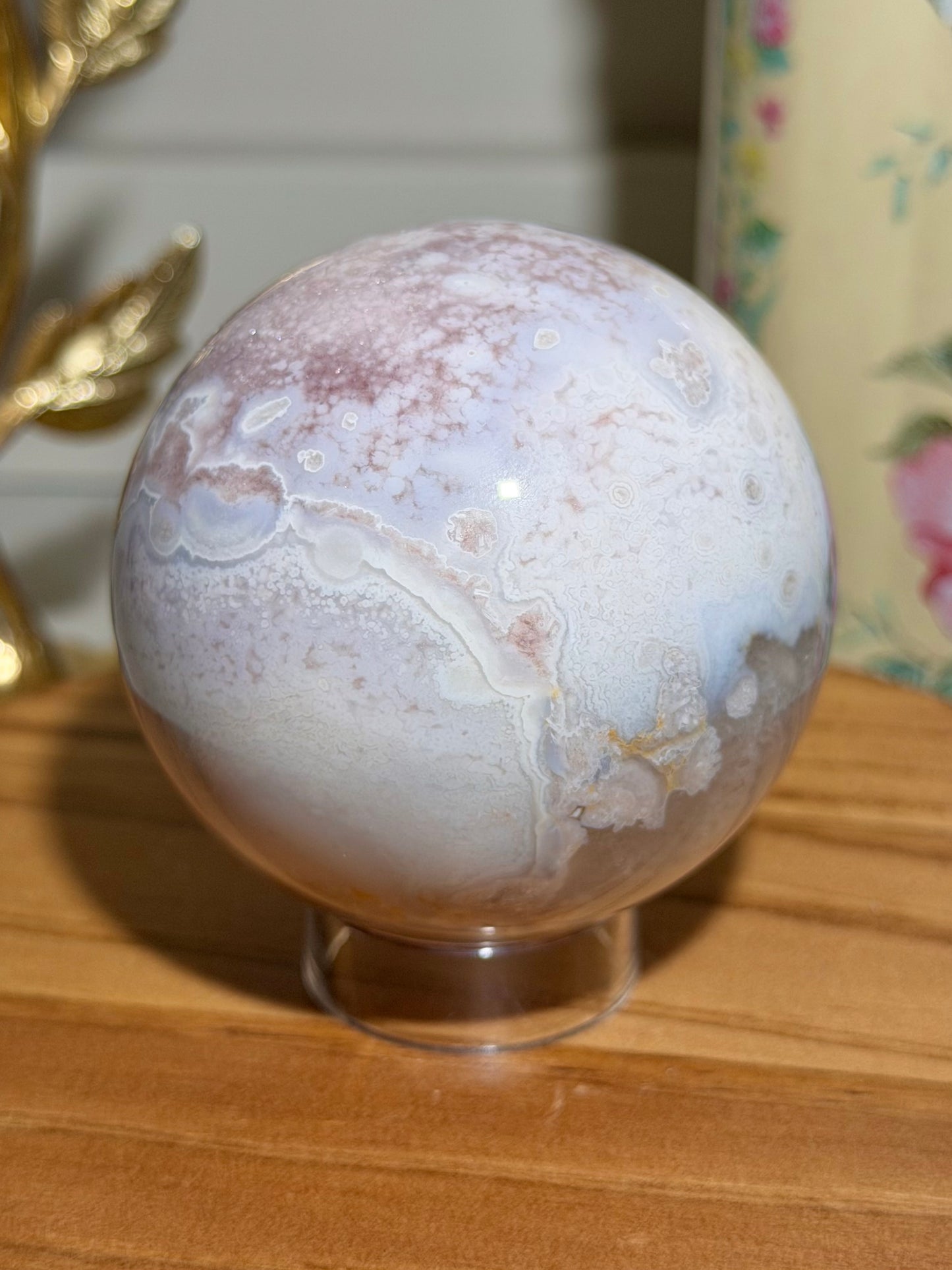 Pastel flower agate x pink amethyst sphere