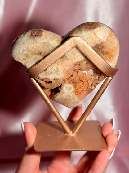 Brazilian Pink Amethyst Heart On Stand
