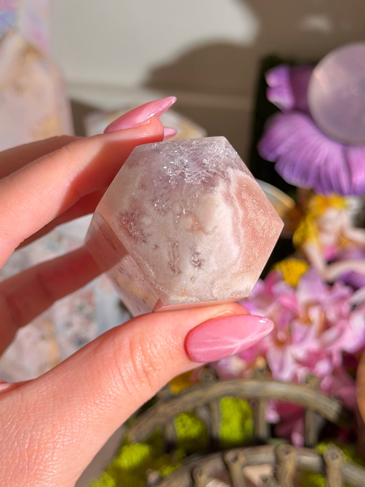 Peachy pink amethyst tower from Brazil