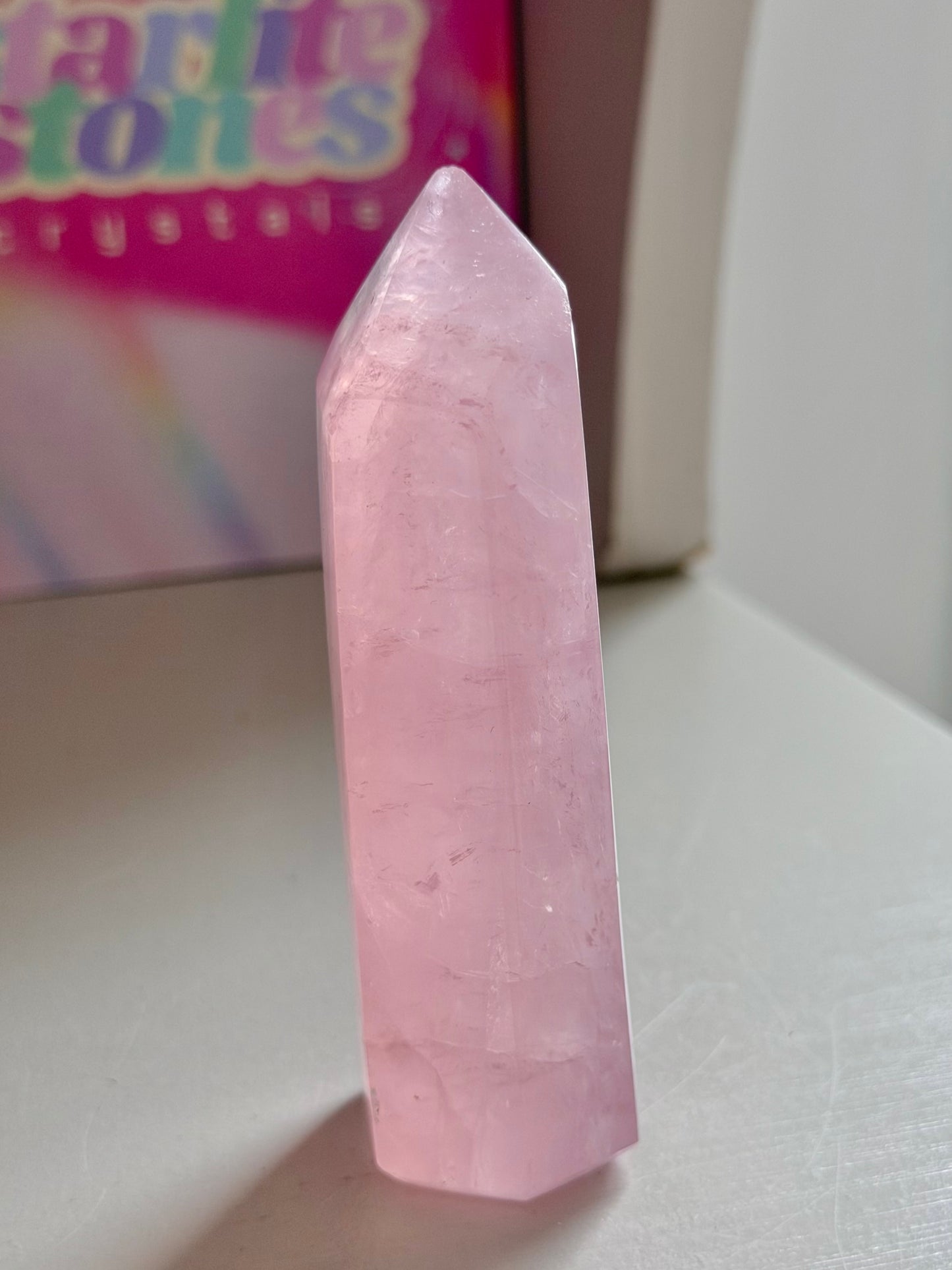 Baby pink rose quartz tower