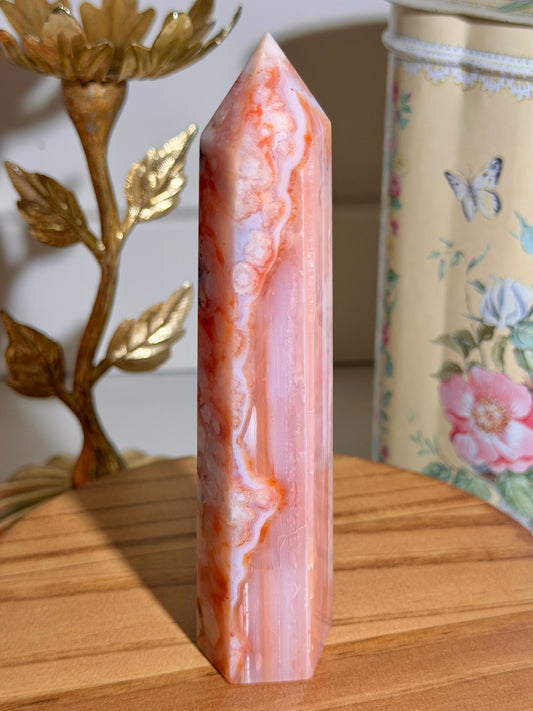 Carnelian x flower agate tower