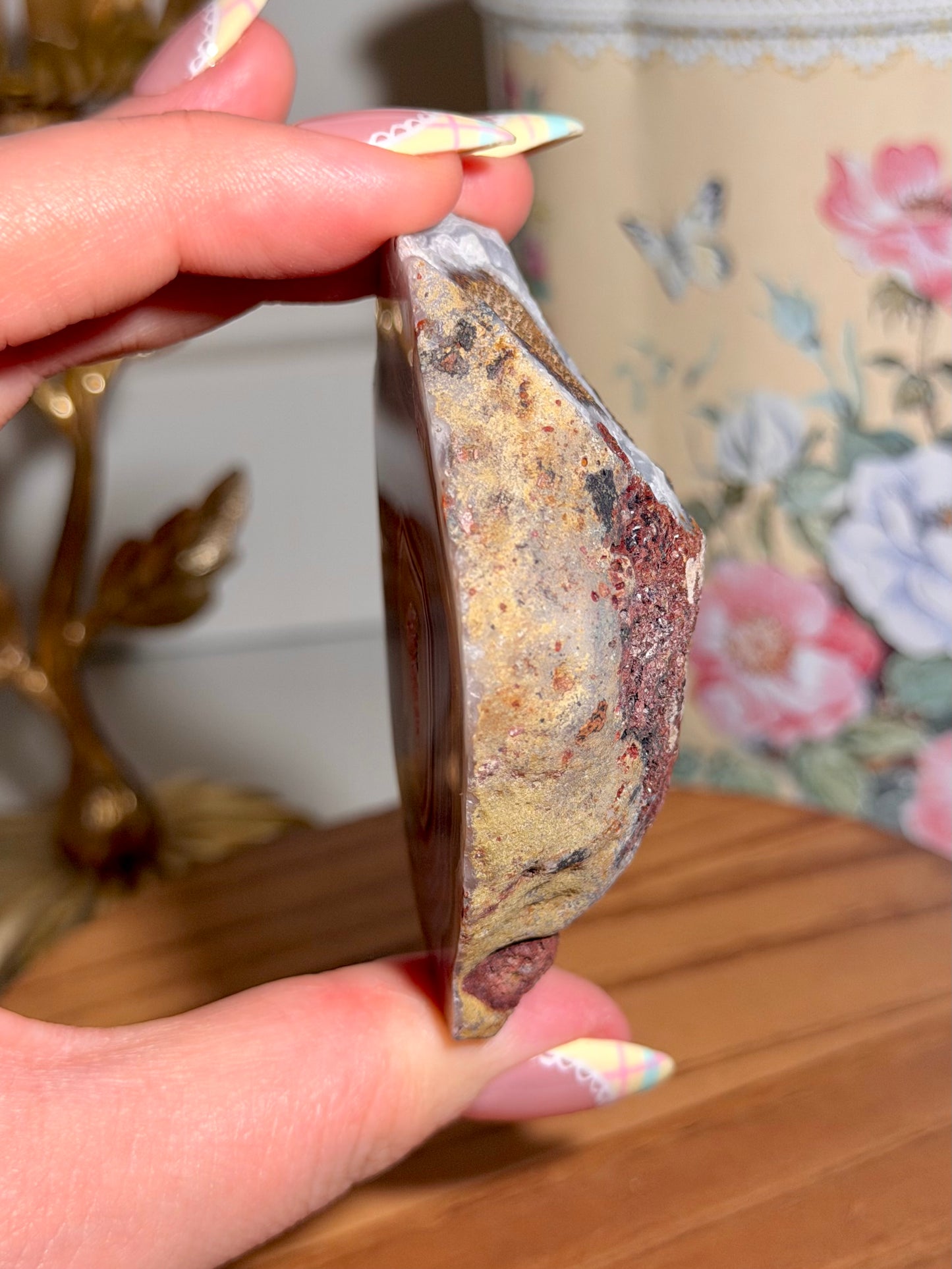 Large blue Laguna agate with perfect yellow and red banding