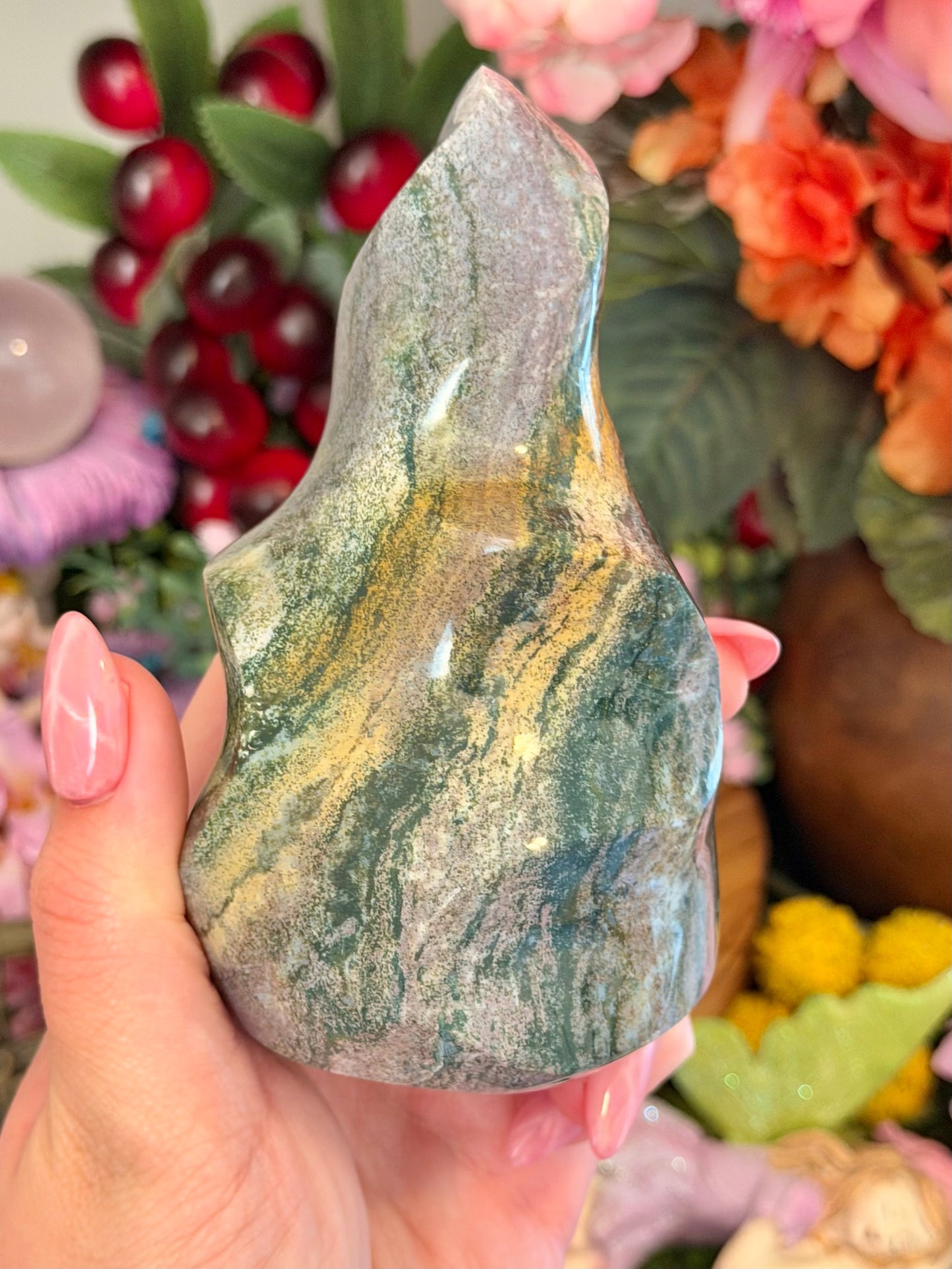 Lilac and green pastel sea jasper flame