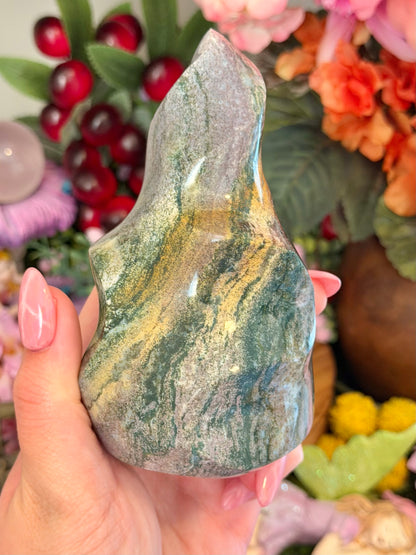 Lilac and green pastel sea jasper flame