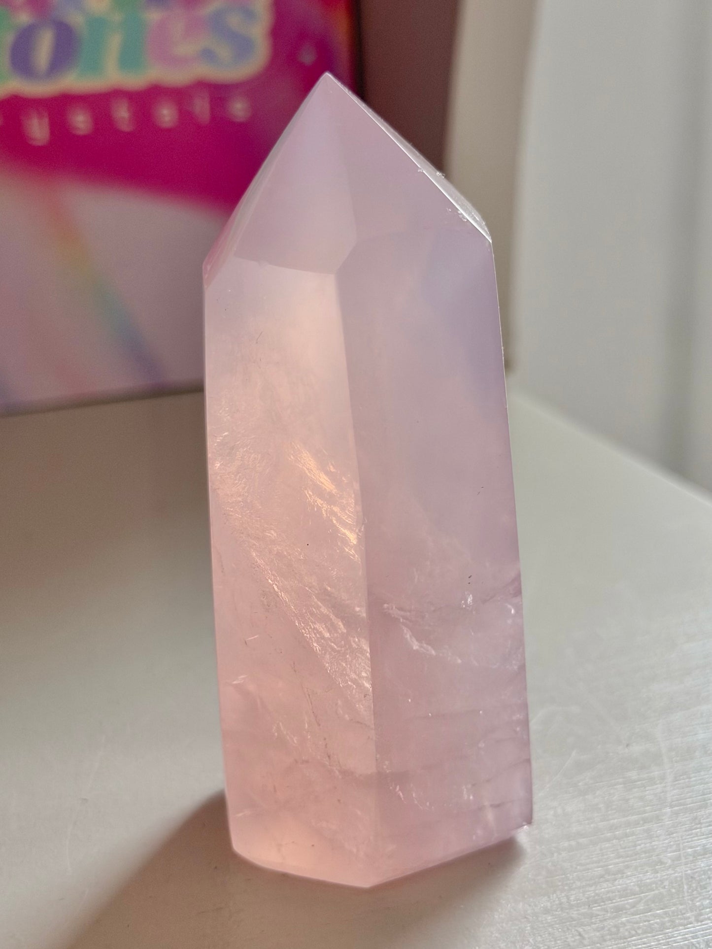 Purple toned jelly rose quartz tower