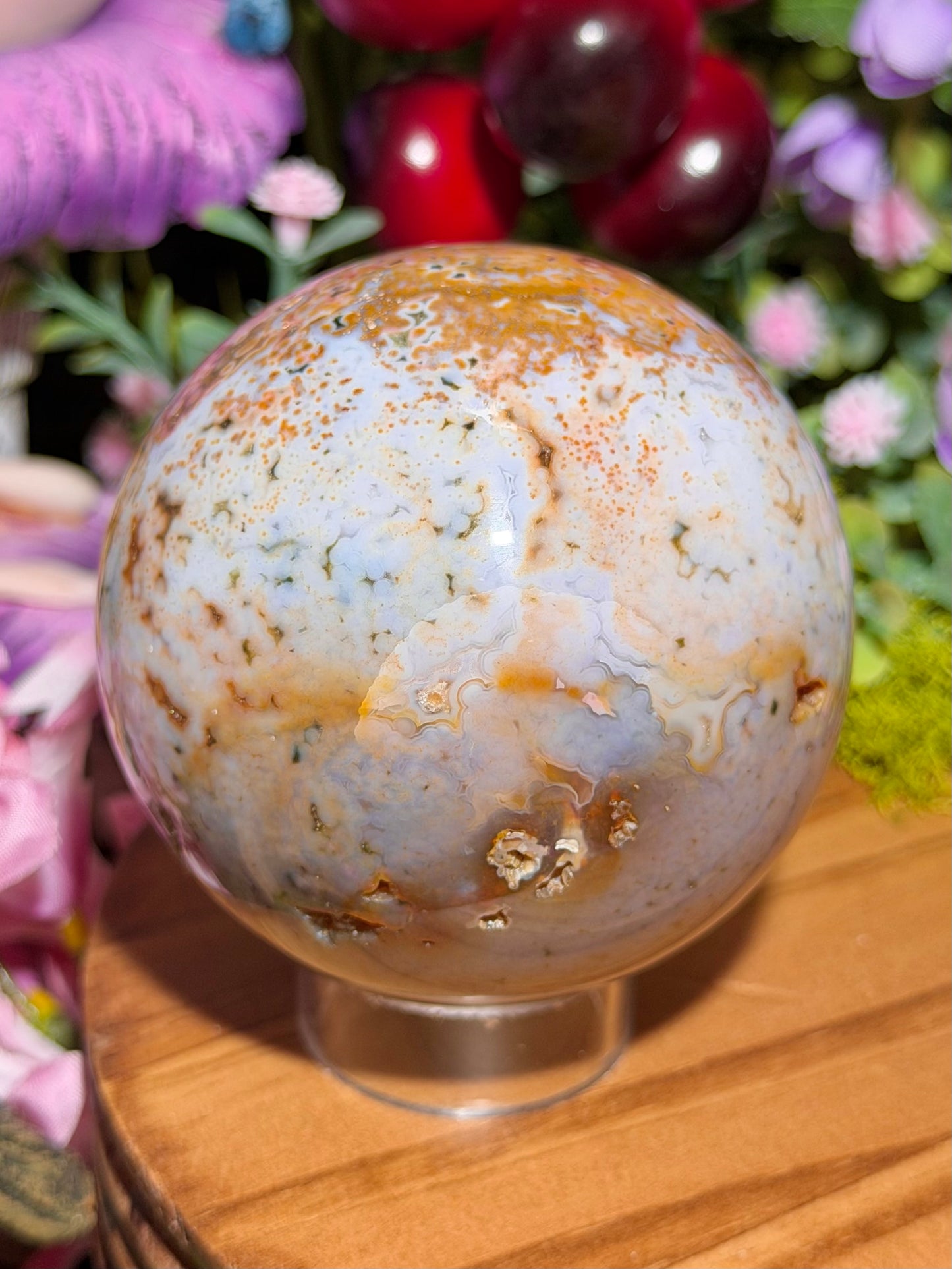 Orbicular sea jasper sphere