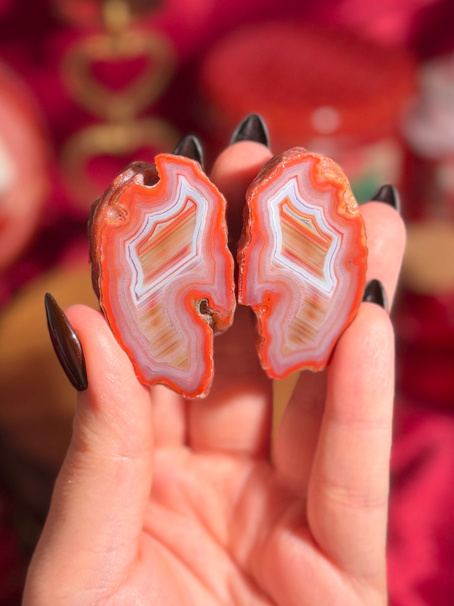 Fiery red Patagonia agate pair from Argentina