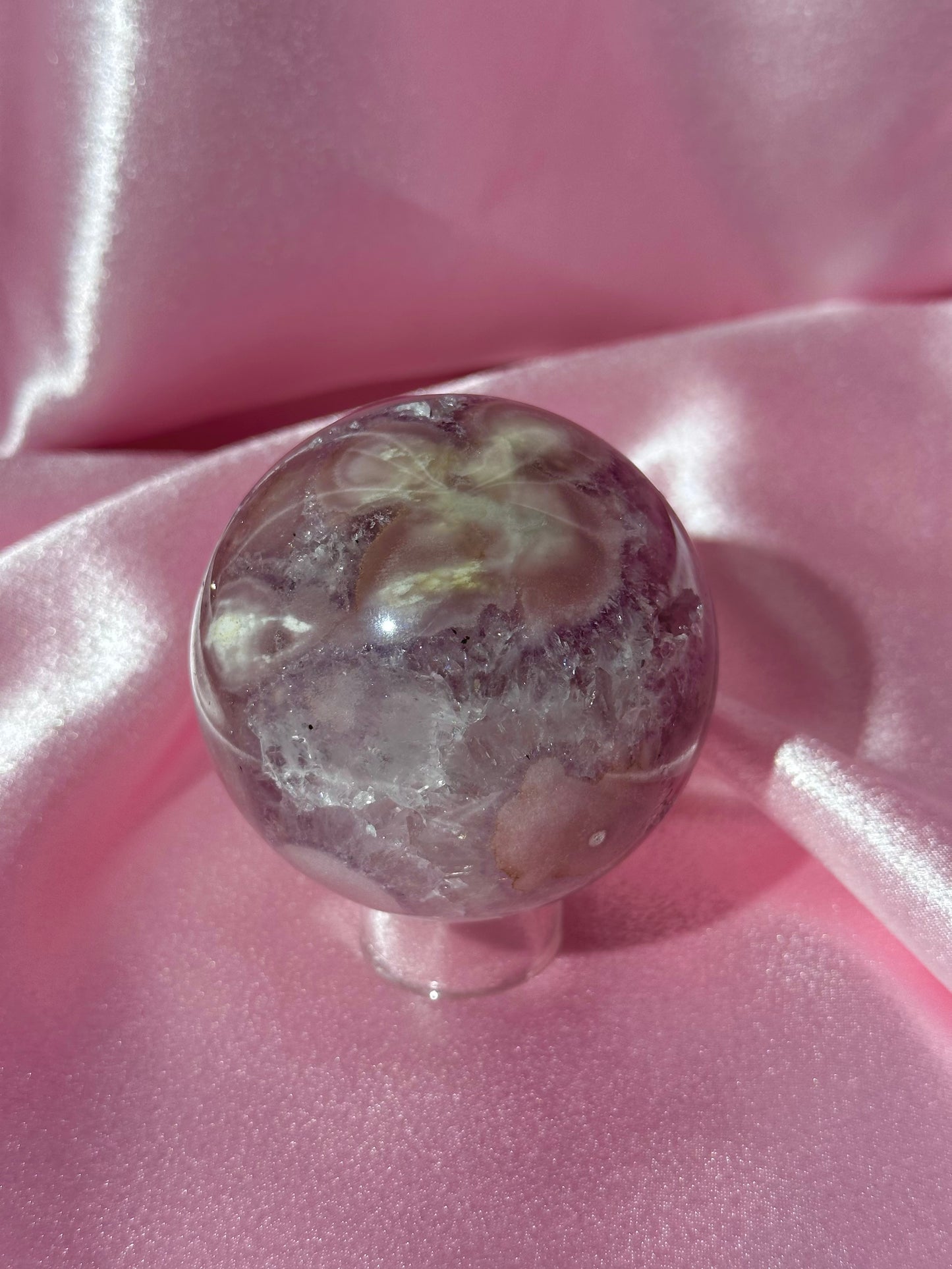 Brazilian pink amethyst x flower agate sphere with quartz