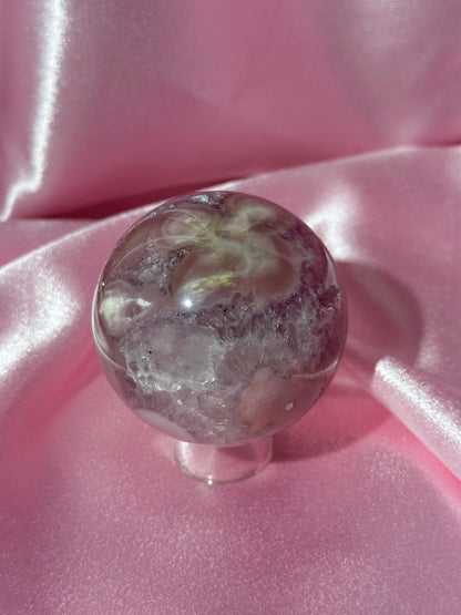 Brazilian pink amethyst x flower agate sphere with quartz