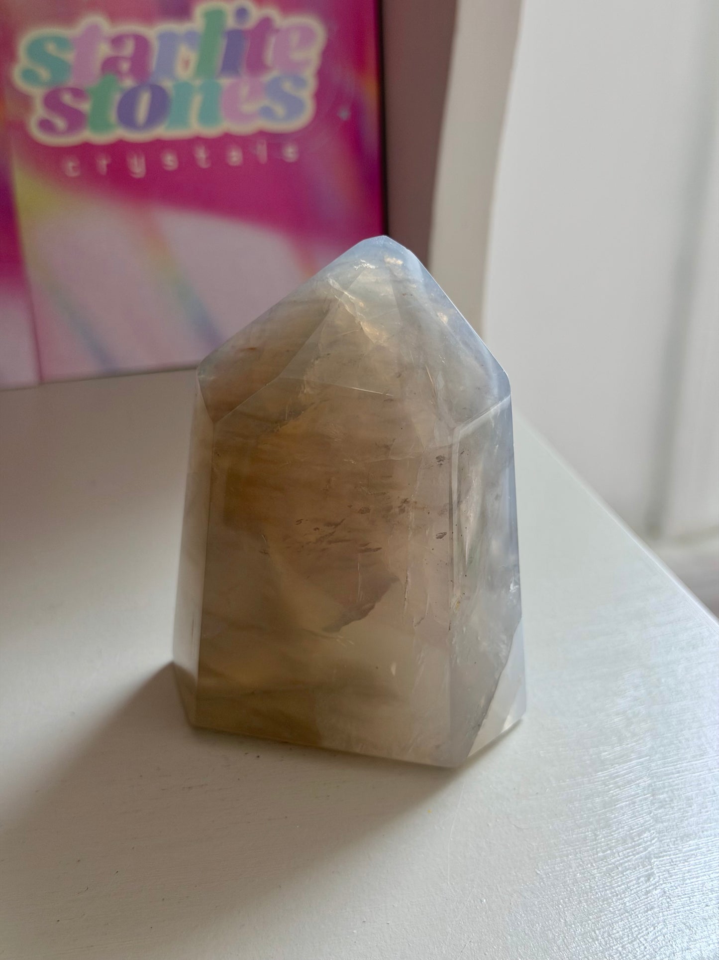 Blue rose quartz tower
