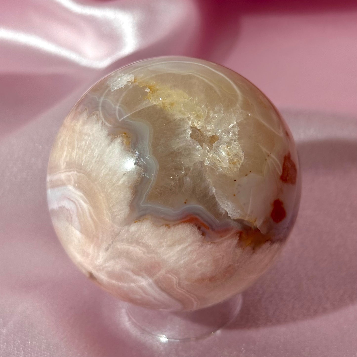 Pink amethyst flower agate sphere (I)