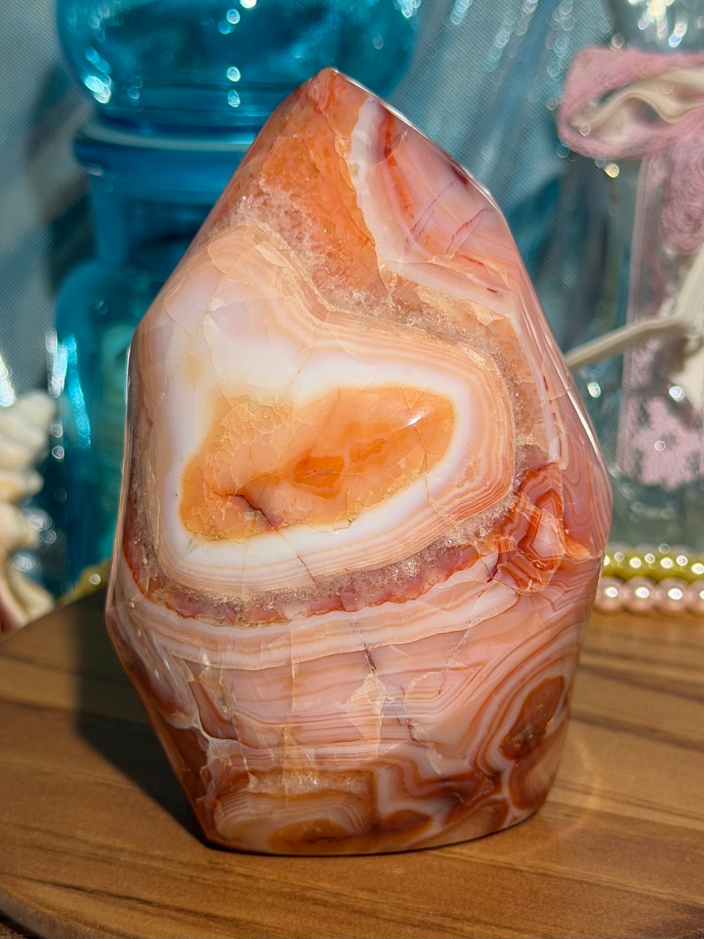 Large pink n' peachy carnelian flame
