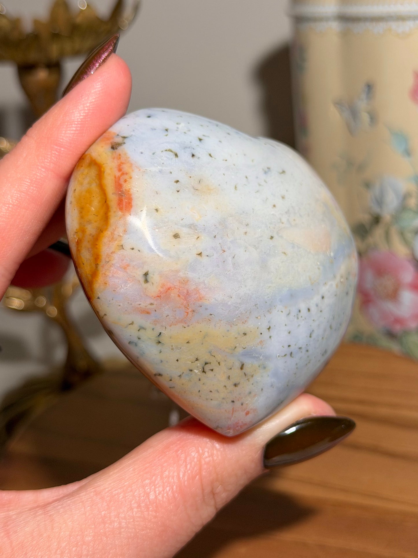 Puffy pastel rainbow sea jasper heart