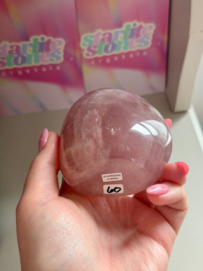 Glassy “guava” pink rose quartz freeform