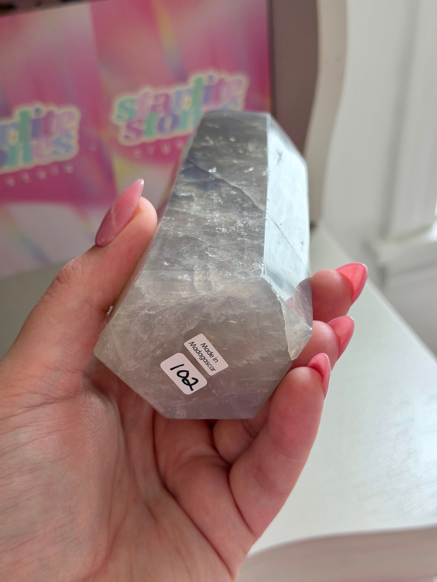 Blue rose quartz tower
