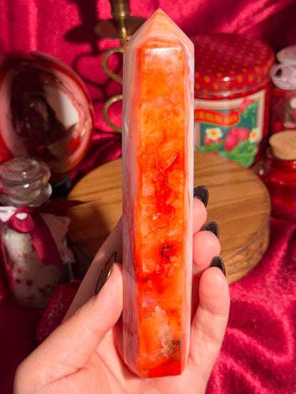 Strawberry pink banded carnelian tower