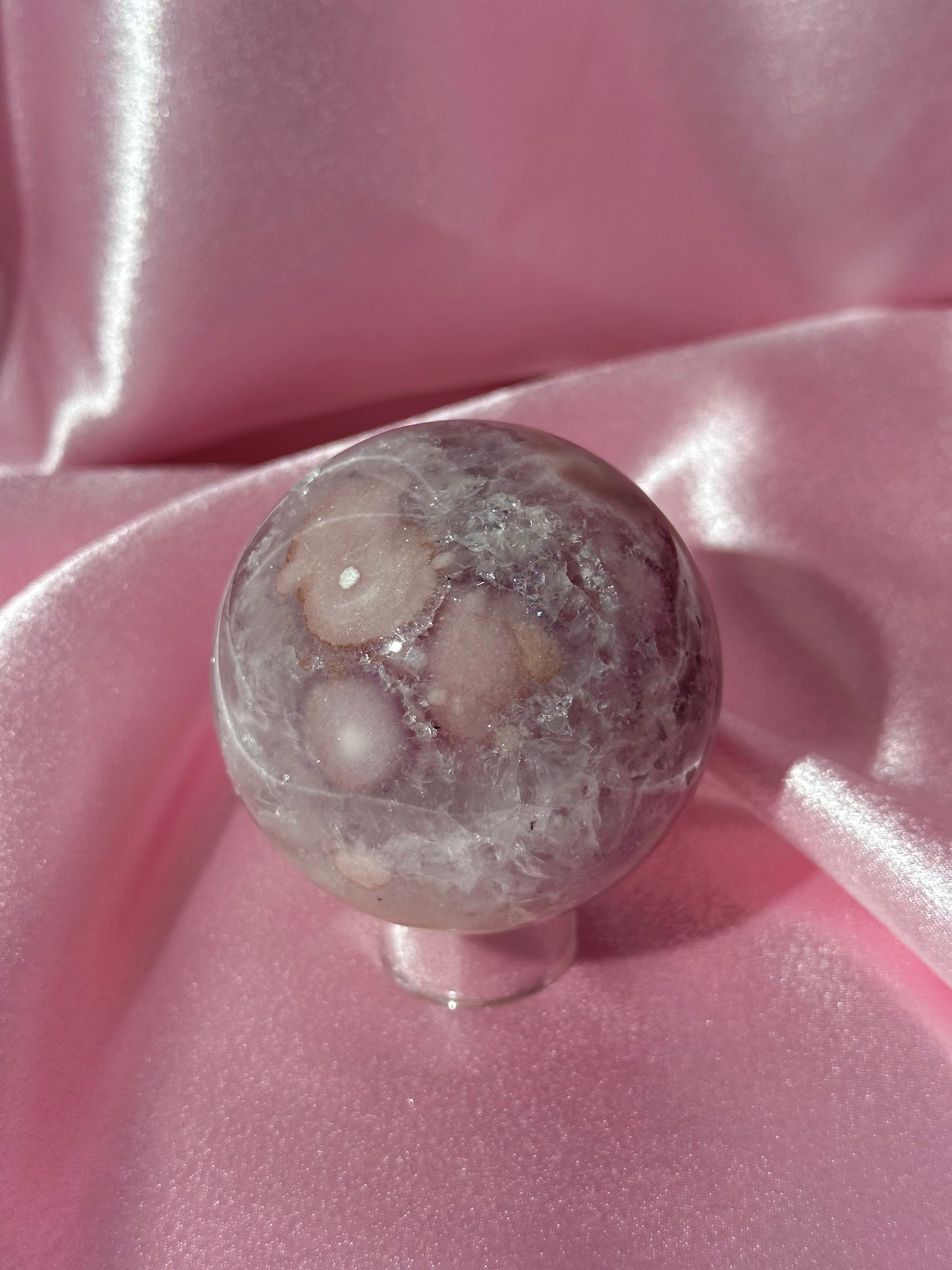Brazilian pink amethyst x flower agate sphere with quartz