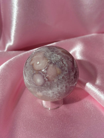 Brazilian pink amethyst x flower agate sphere with quartz