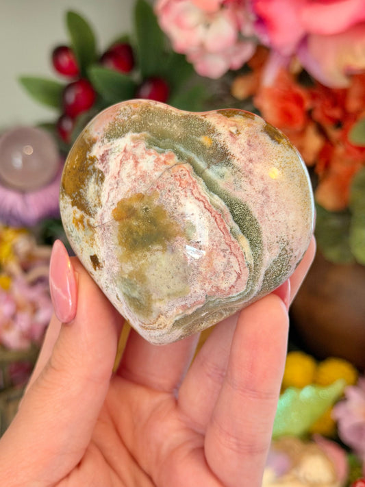 Pink and green sea jasper heart