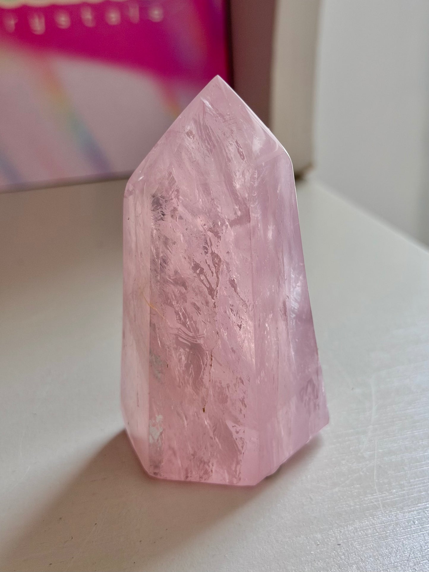 Baby pink rose quartz tower