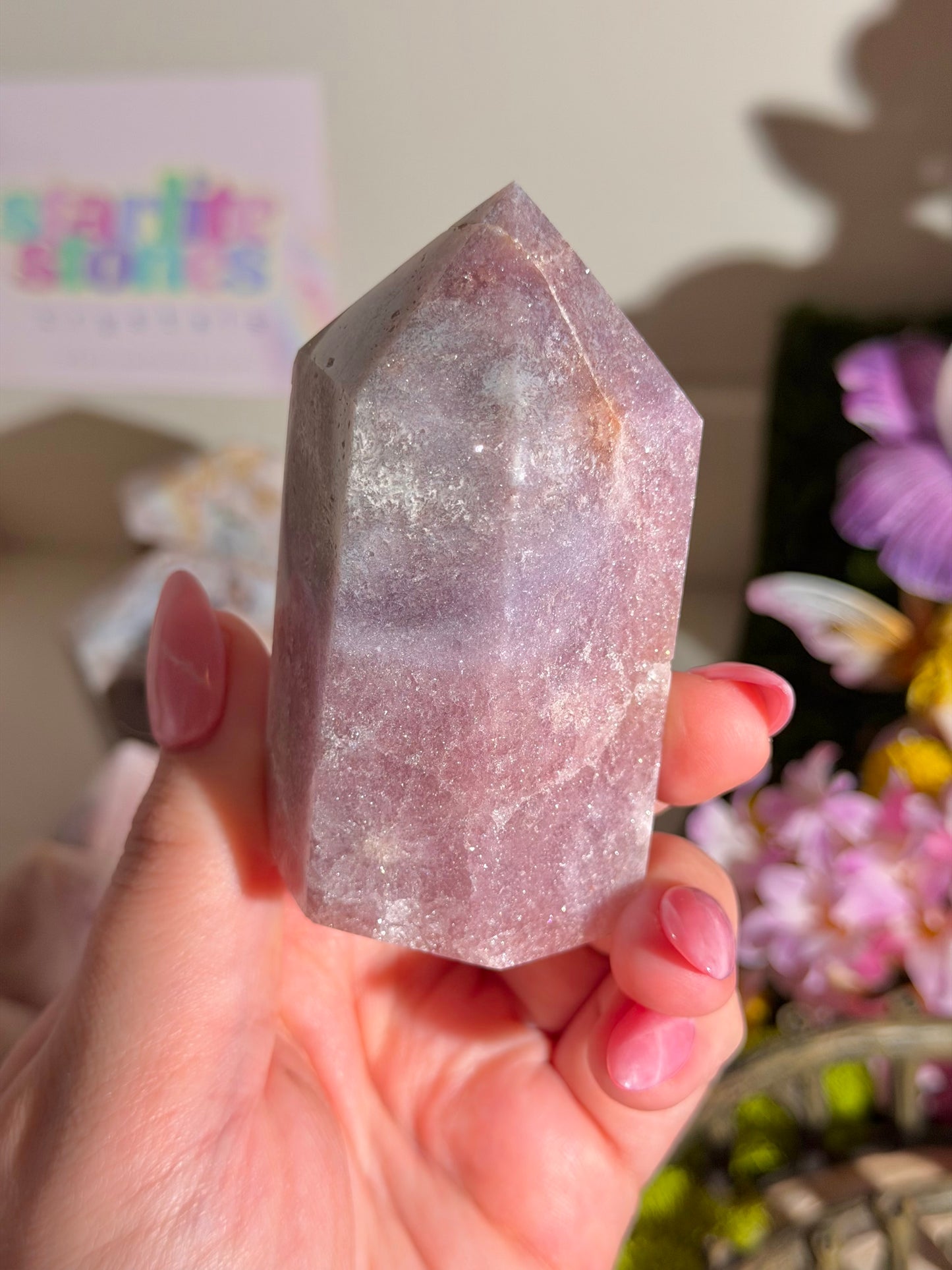 Sparkly purple pink amethyst tower from Brazil