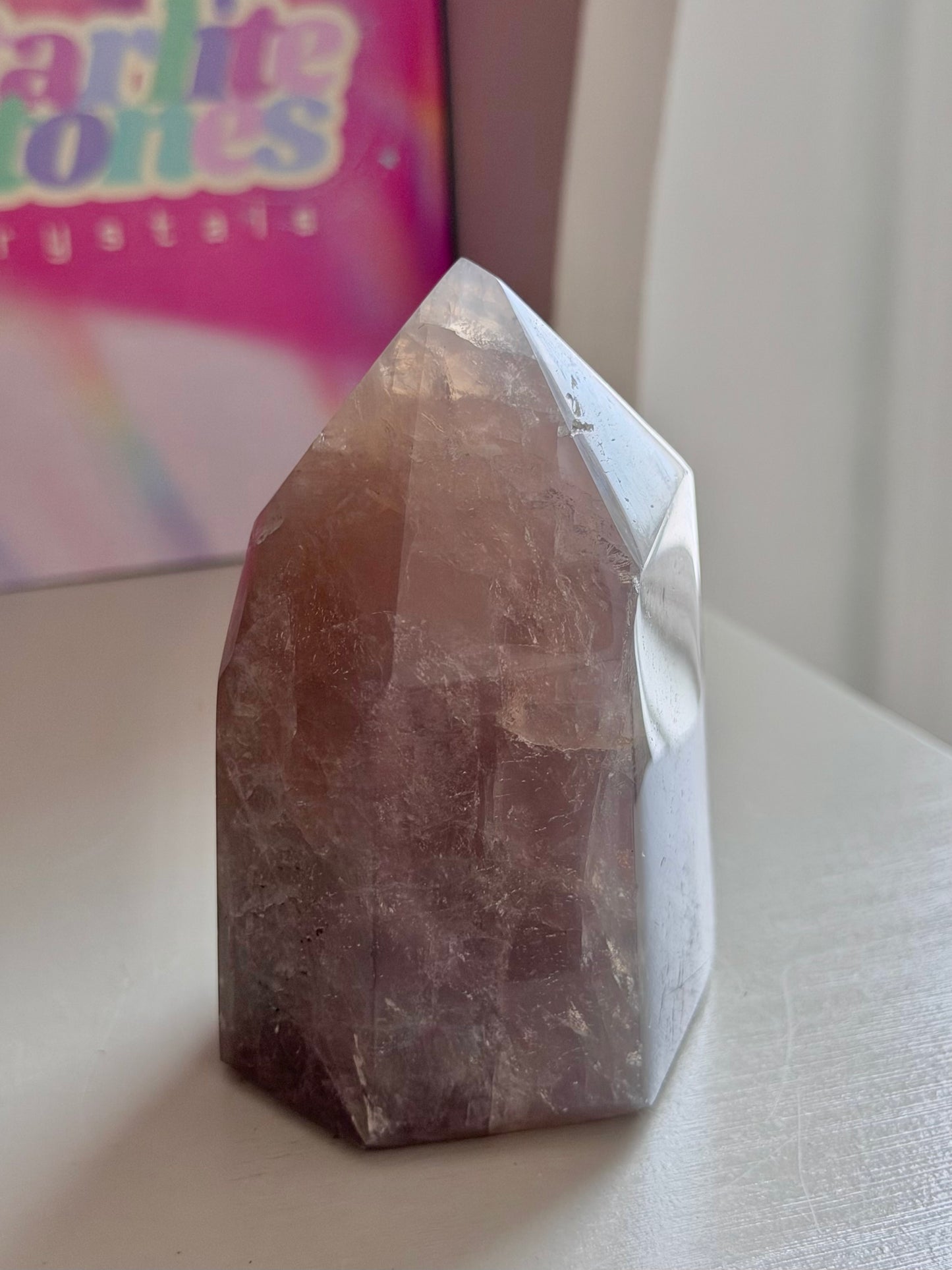 Shimmery blue rose quartz tower