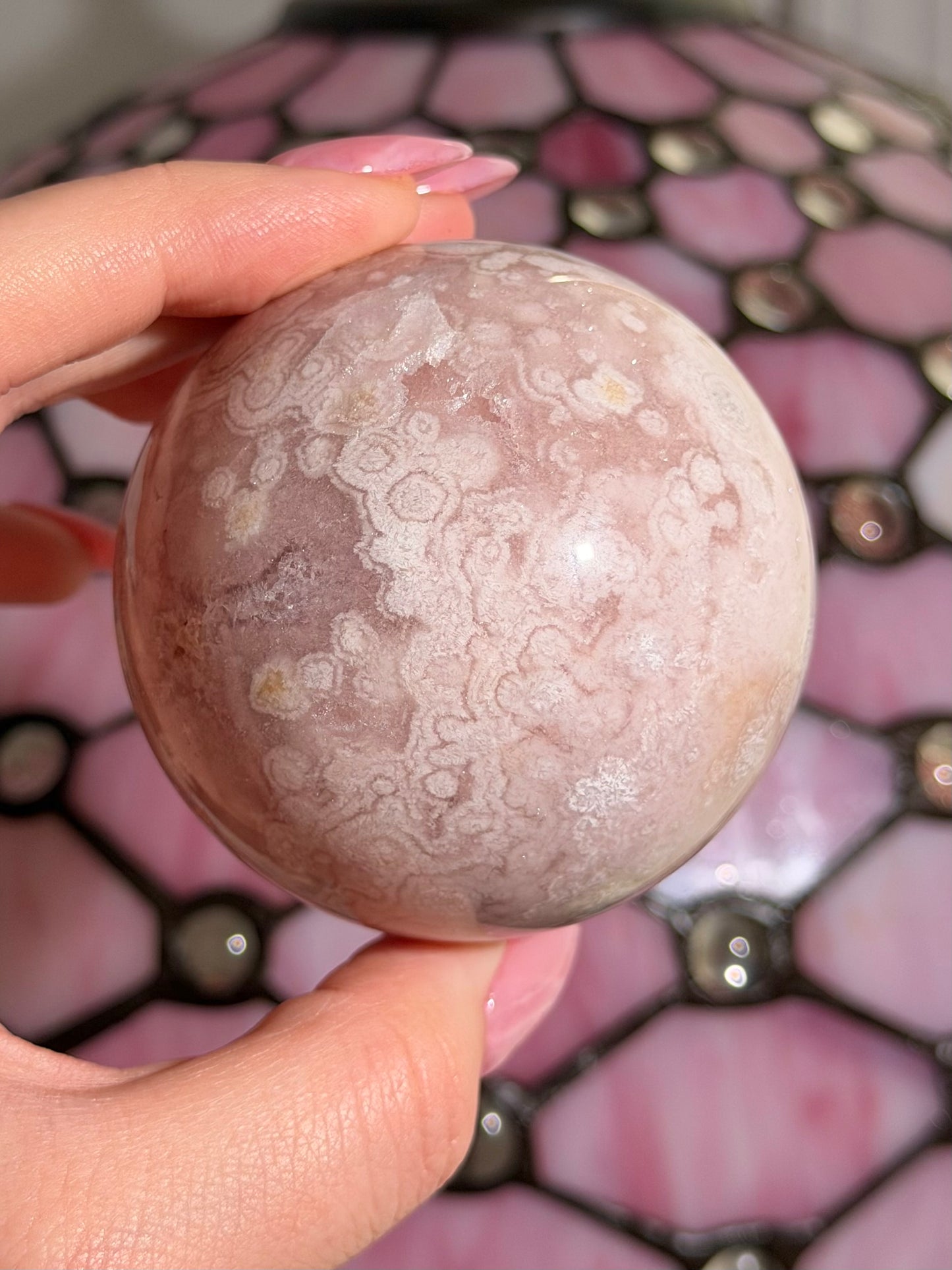 Bubbly Pink amethyst x flower agate sphere