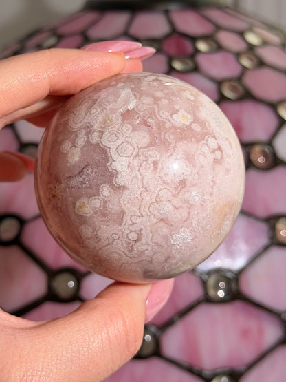 Bubbly Pink amethyst x flower agate sphere