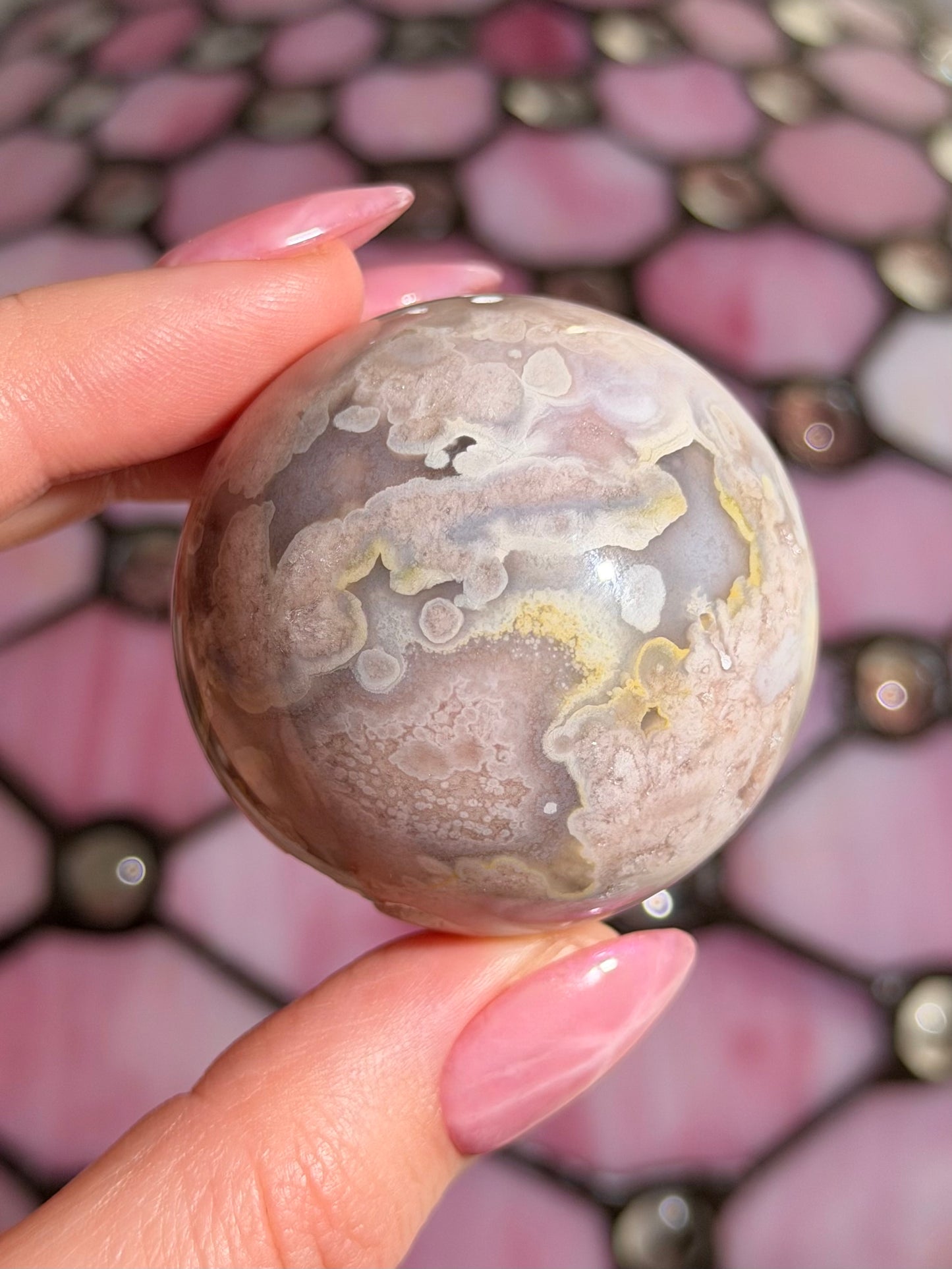 Pink amethyst x flower agate sphere