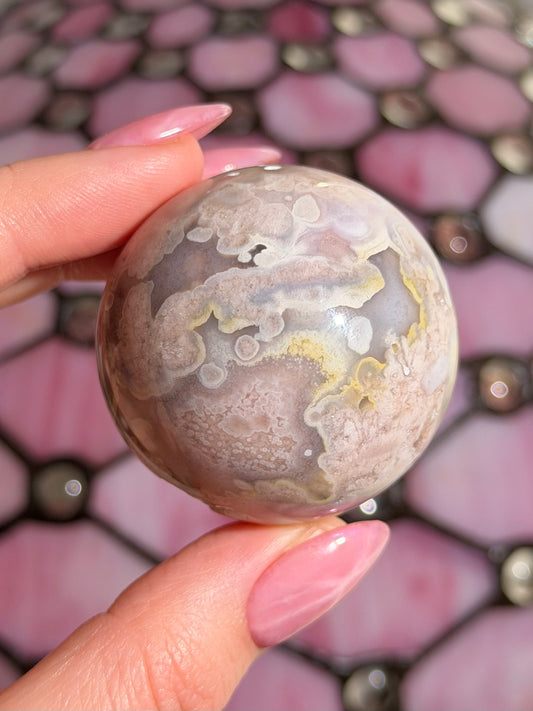 Pink amethyst x flower agate sphere