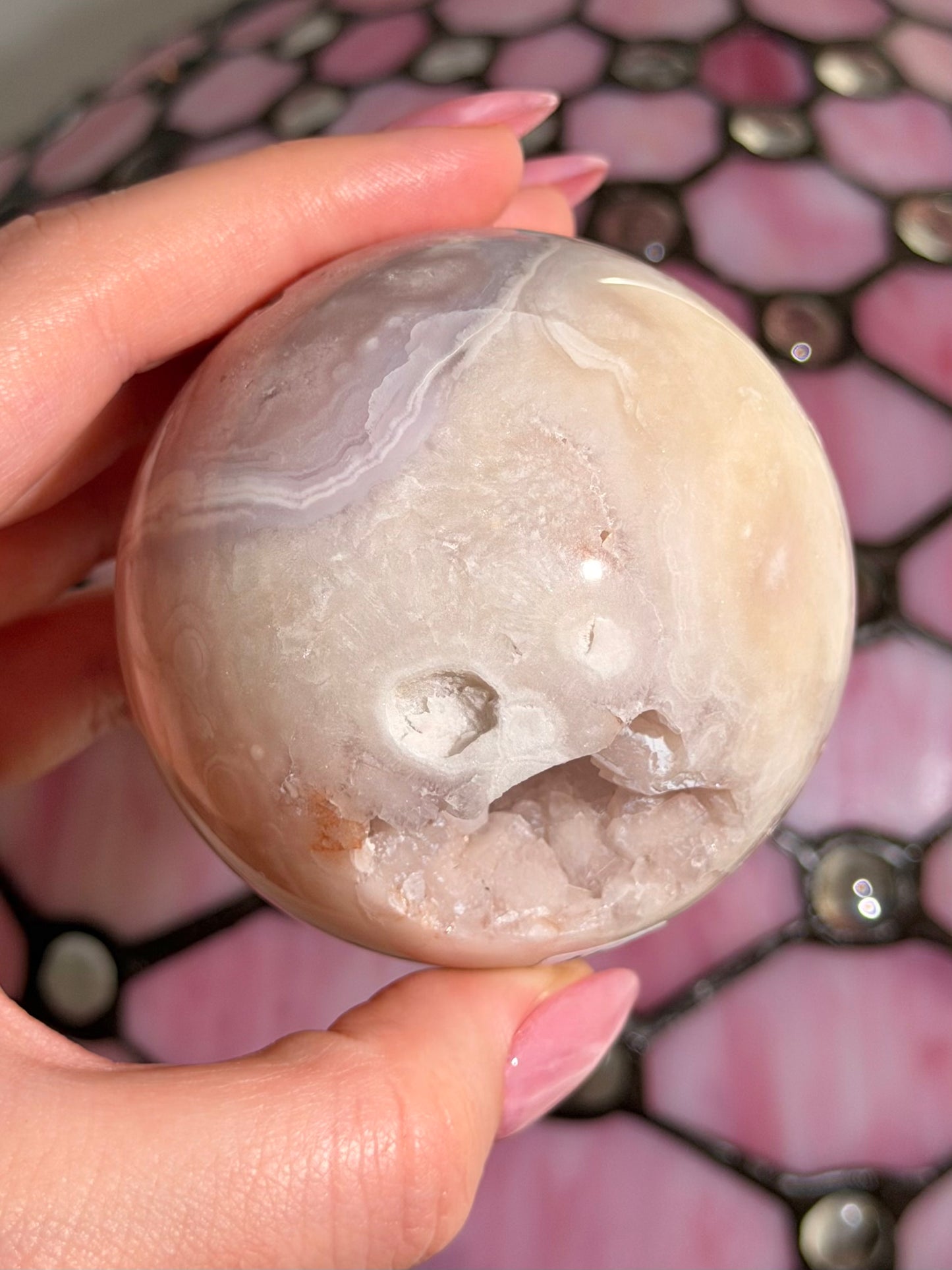 Pastel purple Pink amethyst x flower agate sphere