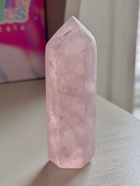 Baby pink rose quartz tower