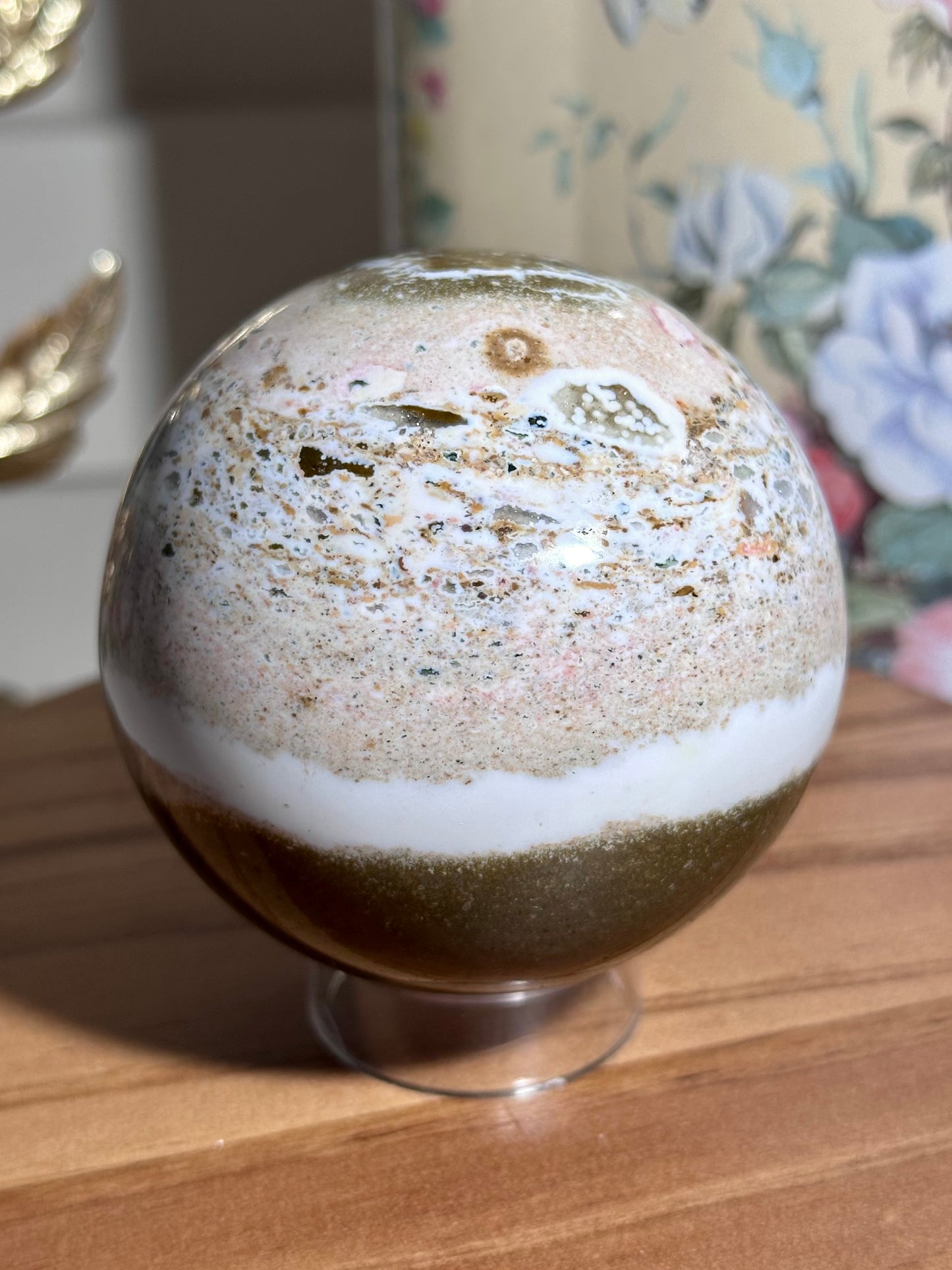 Beachy confetti sea jasper sphere