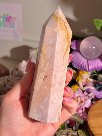 Large pastel bubbly pink amethyst tower from Brazil