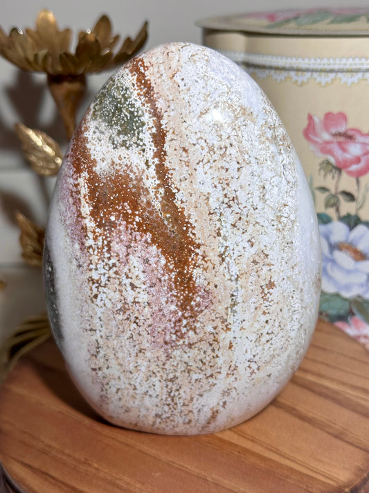 Pastel beachy sea jasper freeform with quartz inclusions