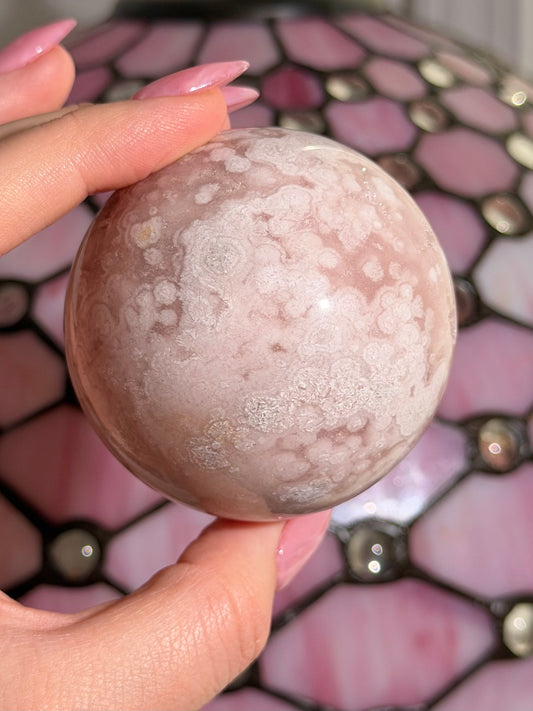 Bubbly Pink amethyst x flower agate sphere