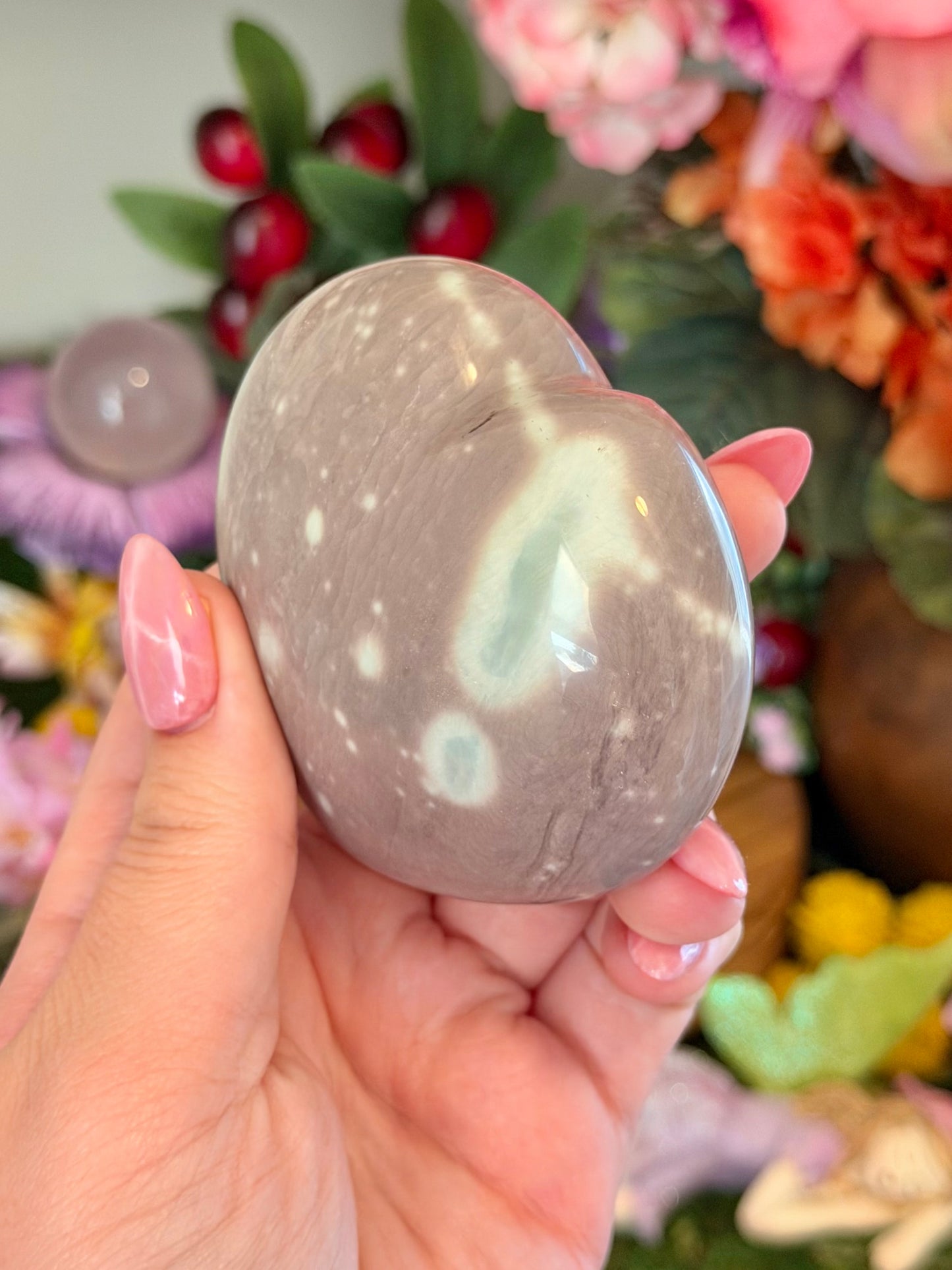 Purple and teal fairy polychrome jasper heart
