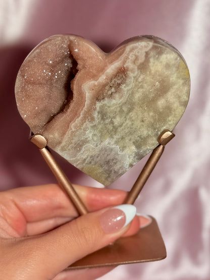 Brazilian Pink Amethyst Heart On Stand