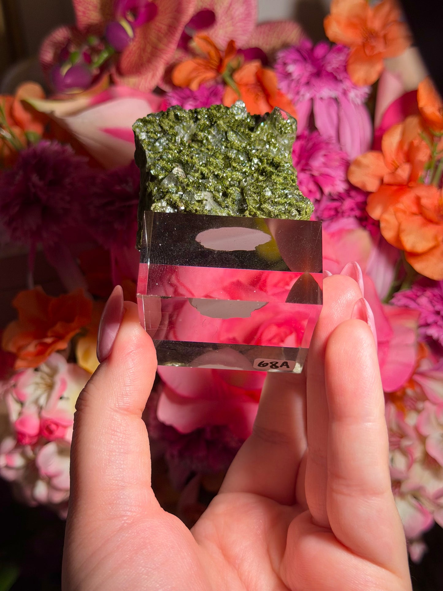 Fairy Quartz Epidote specimen on stand from Hakkari, Turkey