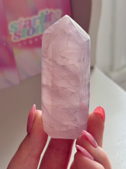 Purple toned rose quartz tower