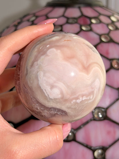 Quartzy Pink amethyst x flower agate sphere