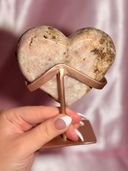 Brazilian Pink Amethyst Heart On Stand