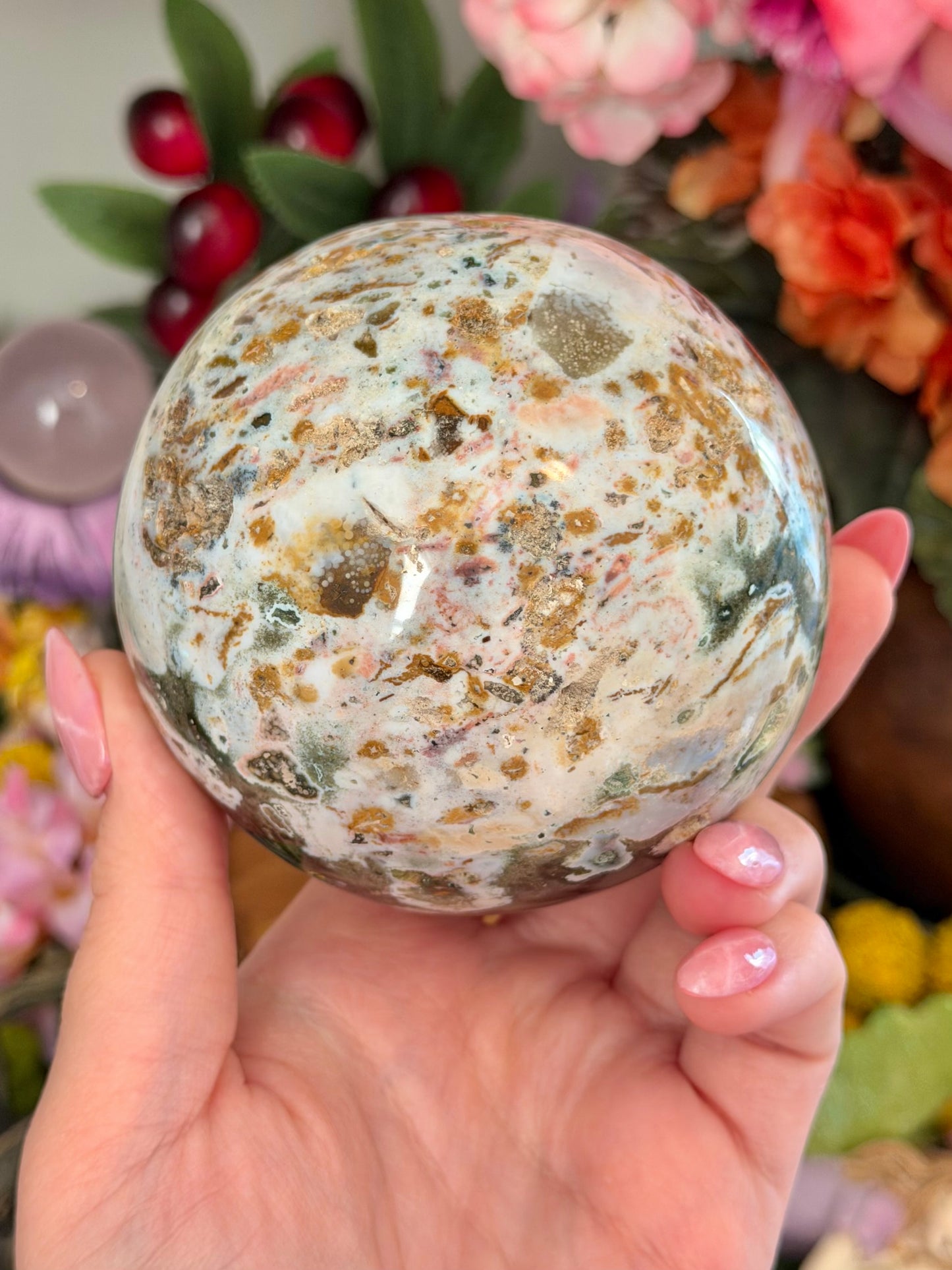 Large multi colored cosmic sea jasper sphere