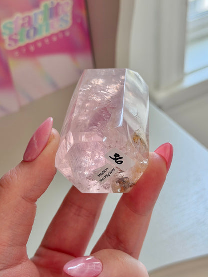 Icy rose quartz tower with dendrites