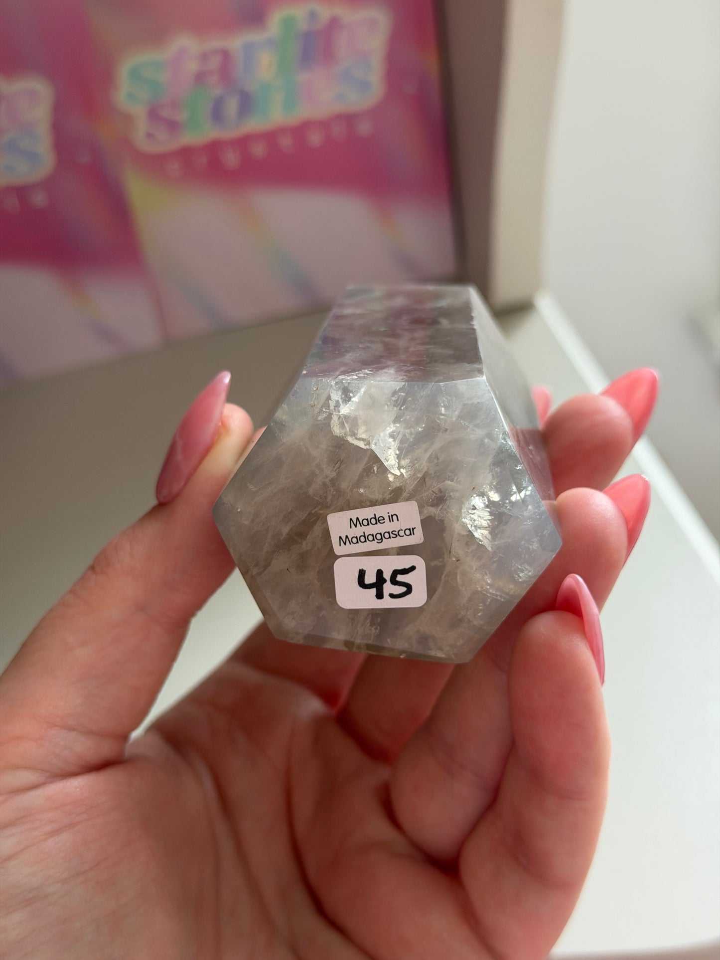 Blue rose quartz tower